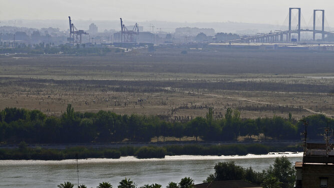 Los suelos de Tablada pegados al río Guadalquivir, vistos desde el Aljarafe.