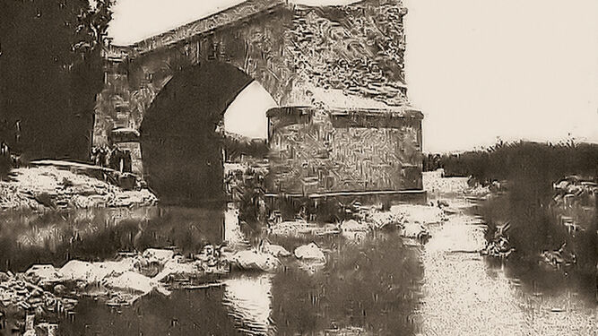 Arcos. Paso provisional del rio. Riada 1917 (Archivo Rossetti)