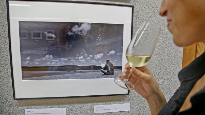 Una de las visitantes observa una de las imágenes expuestas en la sala 'ArteaDiario' ayer tras la inauguración de la cita.