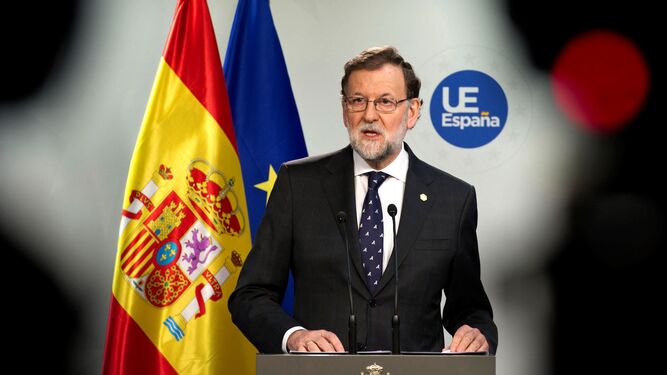 Mariano Rajoy, durante la rueda de prensa que ofreció ayer en Bruselas al término del Consejo Europeo.