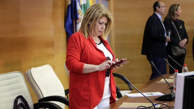 La alcaldesa Mamen Sánchez consulta su móvil ayer antes de asistir a un acto en la UCA.