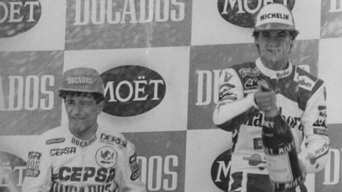 Álex Crivillé y Jorge Martínez Aspar, primero y segundo en 125cc en el GP de 1989.