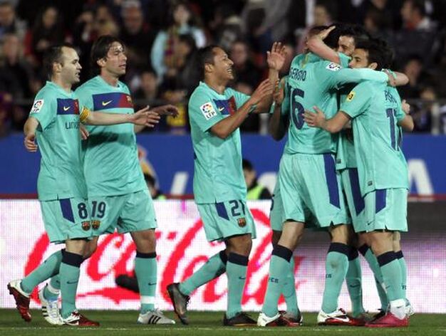 El Barcelona gana en Mallorca con goles de Messi, Villa y Pedro (0-3). / AFP