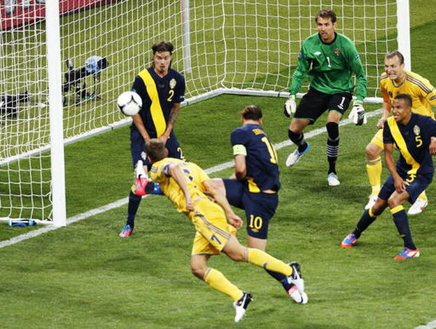 Ucrania remonta el tanto inicial de Ibrahimovic con dos goles de Shvechenko.

Foto: EFE