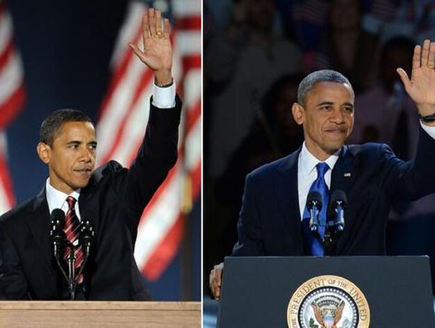 Foto comparativa: Obama en 2008 y en 2012.

Foto: Afp