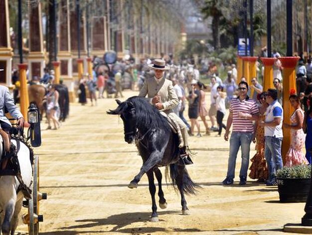 Los equinos, protagonistas. Un jinete realiza el paso espa&ntilde;ol con su caballo ante la atenta mirada de varias personas.

Foto: Manu Garcia