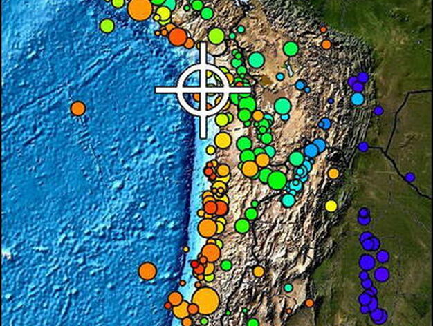 La ubicaci&oacute;n (cruz blanca) del sismo 1 de abril en la costa de Chile. 

Foto: EFE