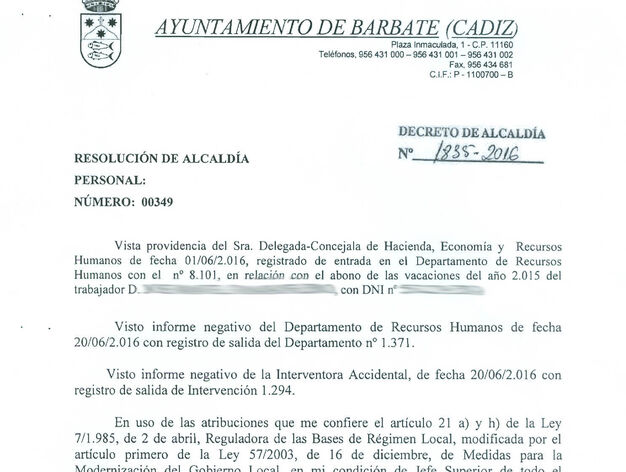 Decretos firmados por el alcalde de Barbate