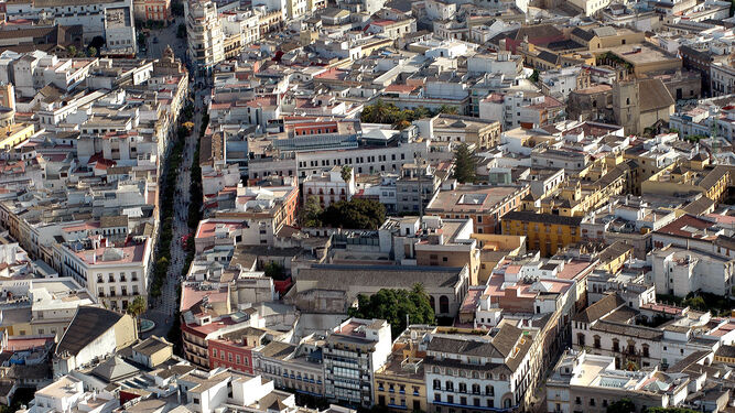 Vista aérea del centro de Jerez, donde se encuentran ambas viviendas.