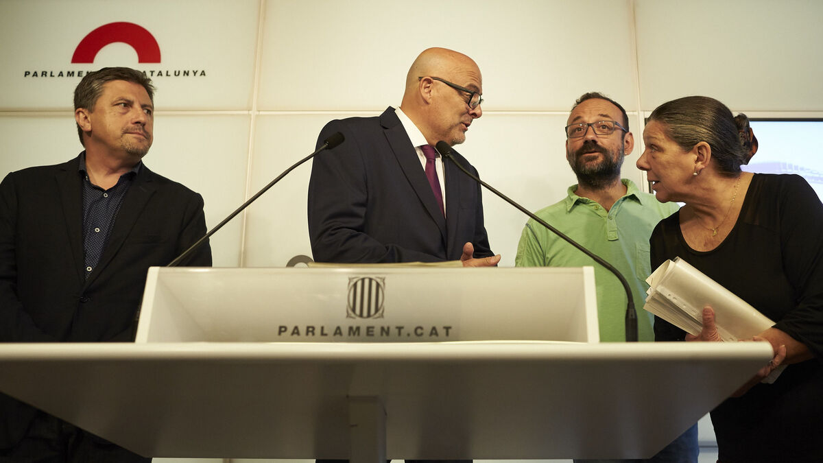Jordi Orobitg, Lluís Corominas, Benet Salellas y Gabriela Serra, durante la rueda de prensa.