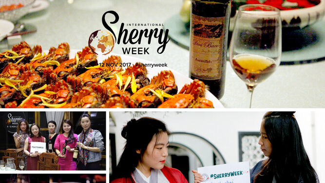 Dos chinas en un evento organizado en el país asiático por la Sherry Week.