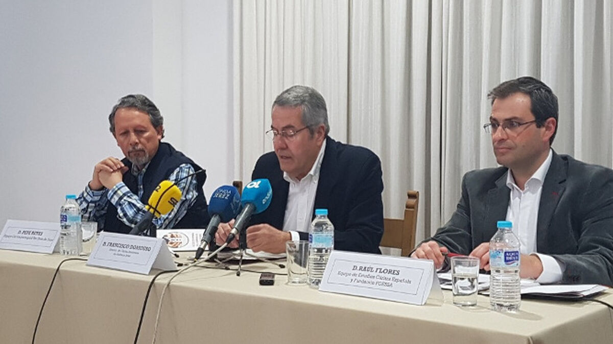 José Reyes, Francisco Domouso y Raúl Flores, durante la presentación del informe