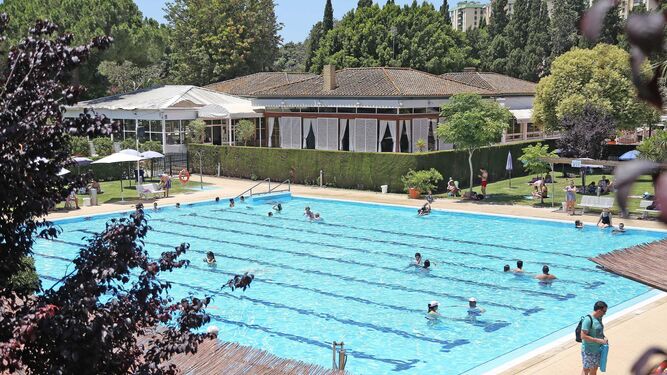 Arriba, una imagen cenital de la piscina olímpica del Club, y sobre estas líneas, las escuelas de equitación y tenis, un lugar habitual para los más jóvenes.