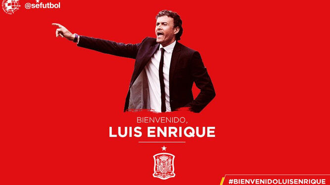 Bienvenida como seleccionador a Luis Enrique en el twitter de la selección.