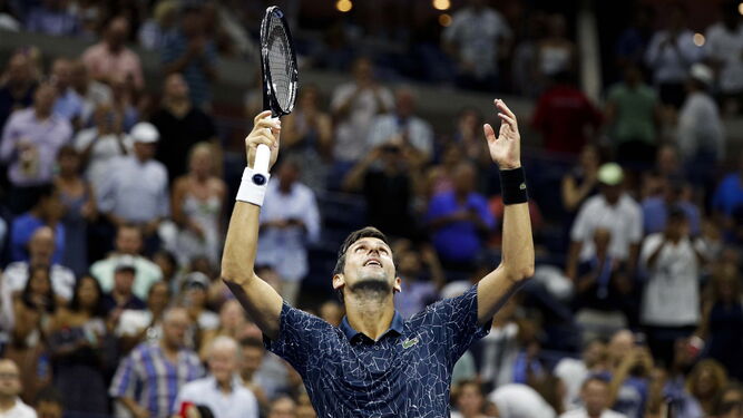Djokovic celebrando su pase a tercera ronda.