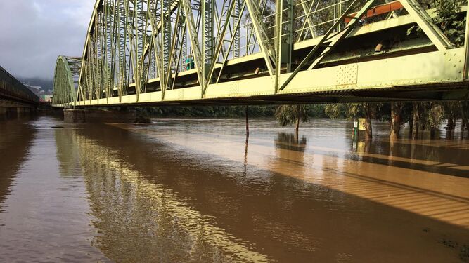 Estado del río Guadalhorce a su paso por el puente de hierro en Cártama