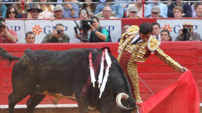 El triunfador de la tarde, Joselito Adame, en un natural al toro ‘Agradecido’..