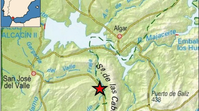 Localización del último terremoto registrado en Algar.