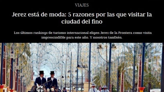 Portada de la publicación de Telva con un artículo sobre el turismo en Jerez.