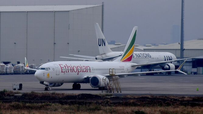 Un Boeing  737 Max 8 de la aerolínea Ethiopian Airlines, en el Aeropuerto Internacional Bole de Adís Abeba.