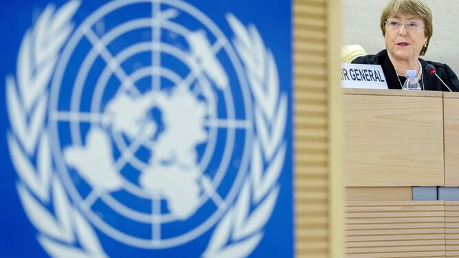 Michelle Bachelet interviene en el Consejo de Derechos Humanos en Ginebra.