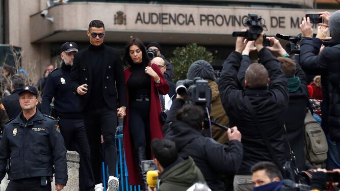 Cristiano Ronaldo, a la salida de la Audiencia Nacional tras su acuerdo con la Fiscalía el pasado enero.