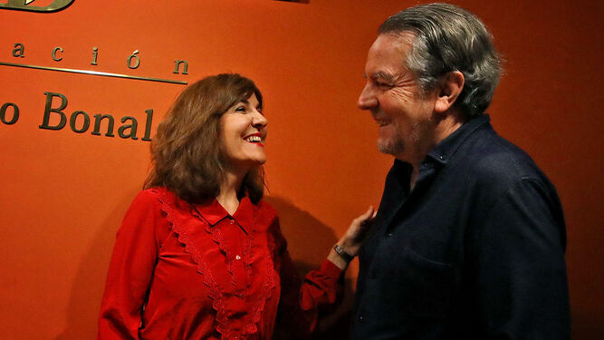Elvira Lindo, junto a Felipe Benítez Reyes, este miércoles, en la Fundación.