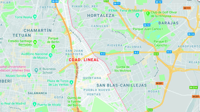 Una captura de Google Maps del Barrio de Ciudad Lineal