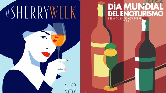 Carteles de la International Sherry Week y el Día Mundial del Enoturismo.