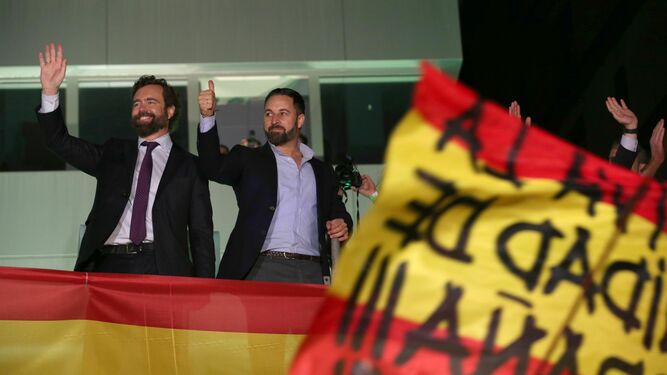 Santiago Abascal, líder de Vox, celebra el resultado electoral del 10-N.