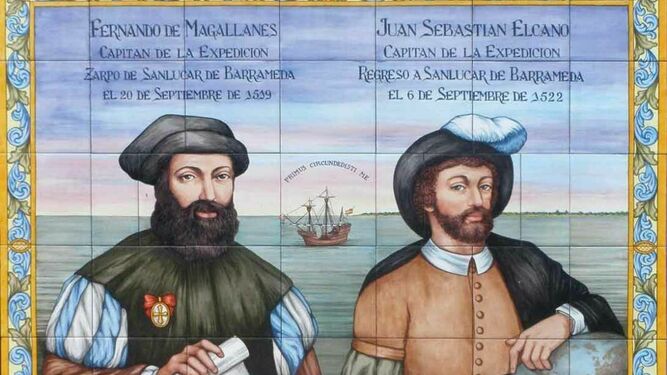Magallanes y Elcano, en un azulejo conmemorativo que se puede ver en Sanlúcar.