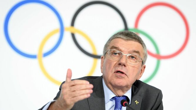Thomas Bach, presidente del Comité Olímpico Internacional, durante su rueda de prensa en Lausana.