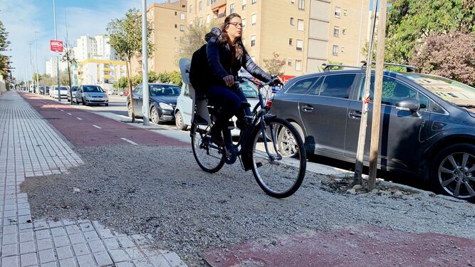 Una usuaria del carril bici de Jerez, en una imagen reciente