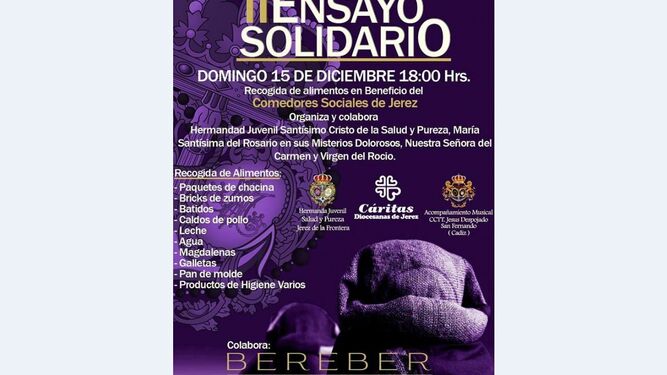 Cartel del ensayo solidario de la Hermandad Juvenil Salud y Pureza.