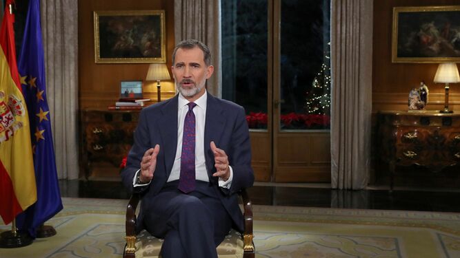 El rey Felipe, durante el mensaje de Navidad pronunciado en 2018.