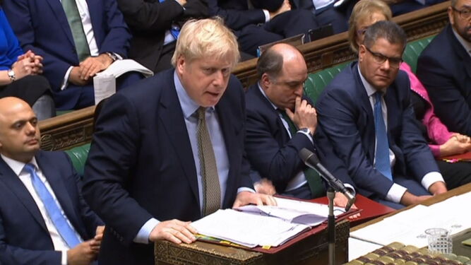 El primer ministro británico, Boris Johnson, en la Cámara de los Comunes.