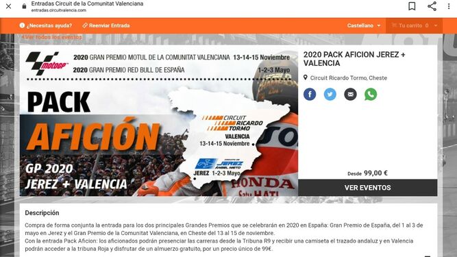 Promoción anunciada en la web del circuito valenciano.