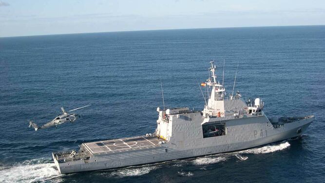 El 'BAM Meteoro', buque desplegado por la Armada en la búsqueda del pesquero.