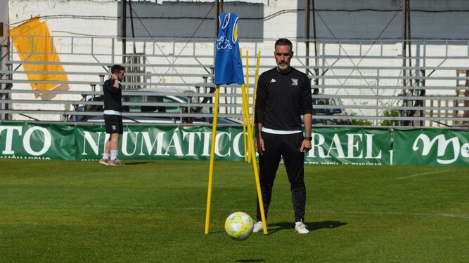 Abel Gómez, en el entrenamiento del pasado jueves en El Palmar.