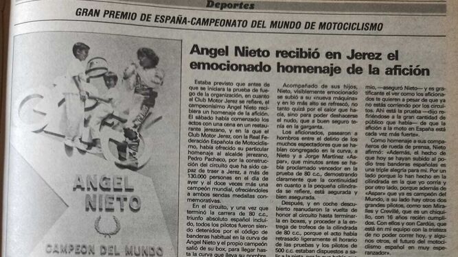 Retirado en 1986, Ángel Nieto fue homenajeado en el primer Gran Premio en el Circuito de Jerez.