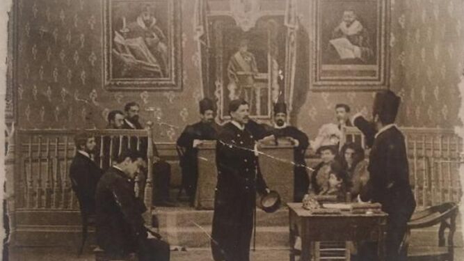 Fotografía de un juicio en el siglo XIX.