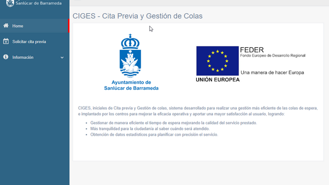 El Ayuntamiento de Sanlúcar ha habilitado el sistema Cita Previa y Gestión de Colas (Ciges).