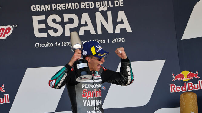 Gesto de rabia de Fabio Quartararo celebrando su primer triunfo en MotoGP.