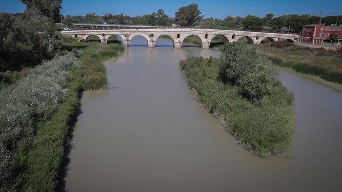 Imagen del río Guadalete a la altura del puente de La Cartuja.