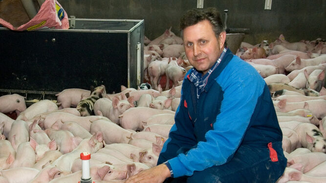 Jaume Bernis en una granja de porcino.