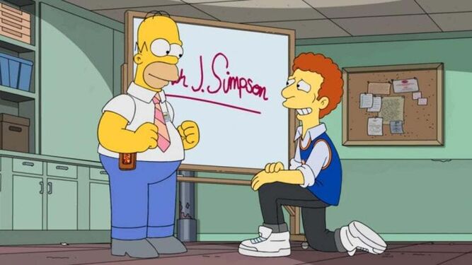 Homer con su admirador en el segundo capítulo de la temporada 31ª