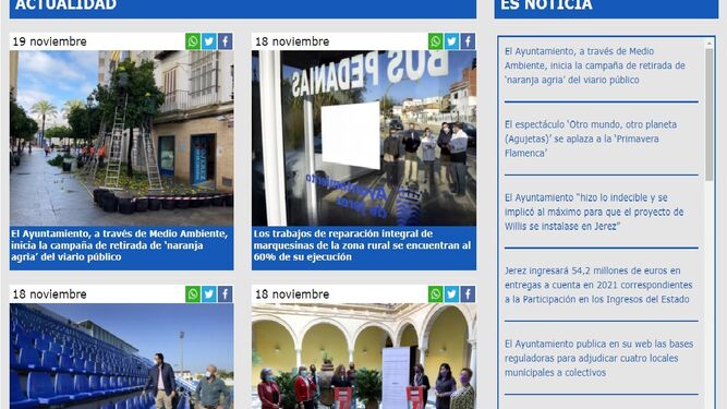 Captura de la web del Ayuntamiento de Jerez, donde se incluirá un apartado para desmentir bulos.