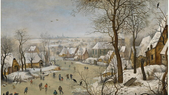 Paisaje nevado con patinadores y trampa para pájaros. Pieter Brueghel el Joven. Museo Nacional del Prado.