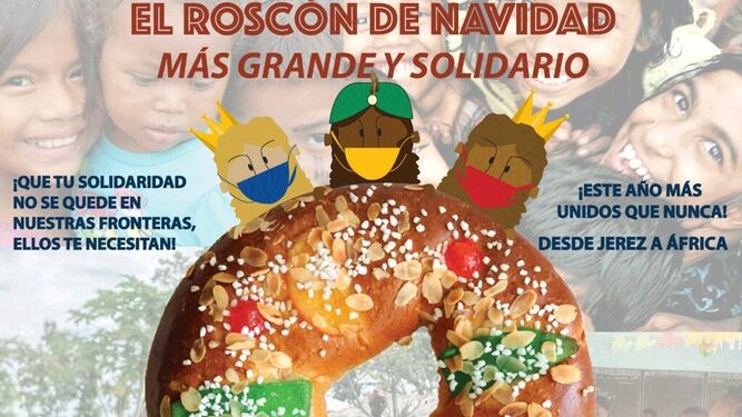 Detalle del cartel del roscón de Navidad solidario de Manos Unidas.