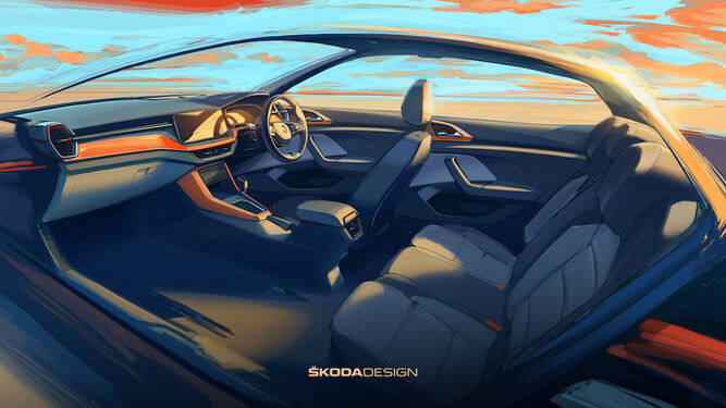 Boceto del interior del nuevo modelo de Skoda, publicado en sus redes sociales.